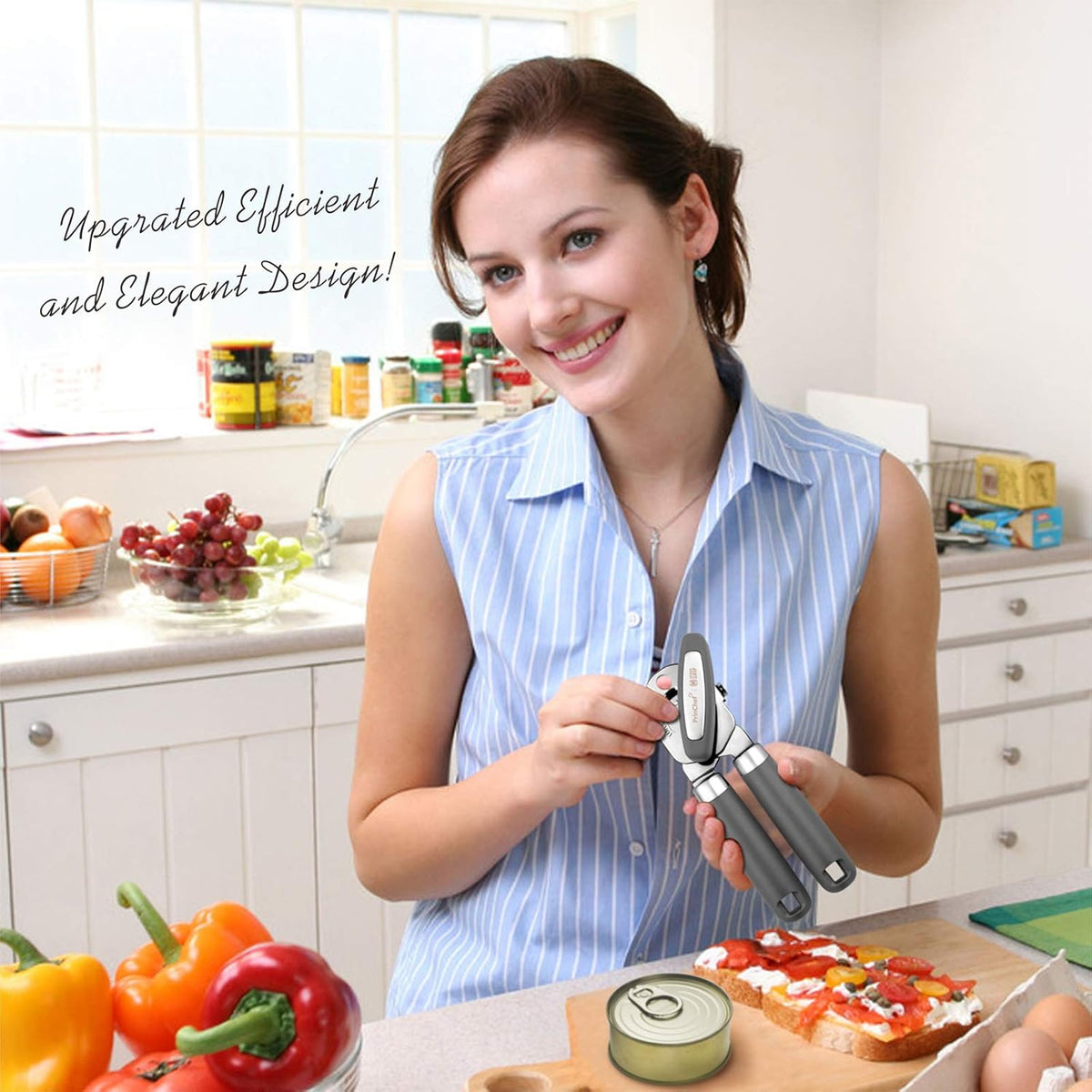 Can Opener, No-Trouble-Lid-Lift Manual Handheld Can Opener with Magnet, Smooth Edge Safe Cut for Beer/Tin/Bottle, Big Turning Knob Anti-Slip Handle Good for Seniors with Arthritis