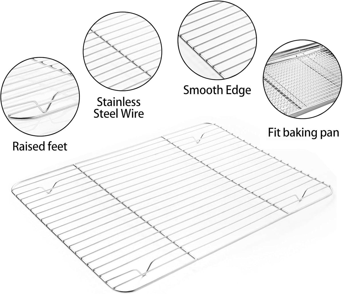 Stainless Steel Baking Sheet Tray Cooling Rack with Silicone Baking Mat Set, Cookie Pan with Cooling Rack, Set of 9 (3 Sheets + 3 Racks + 3 Mats), 10/12/16 Inch, Easy Clean