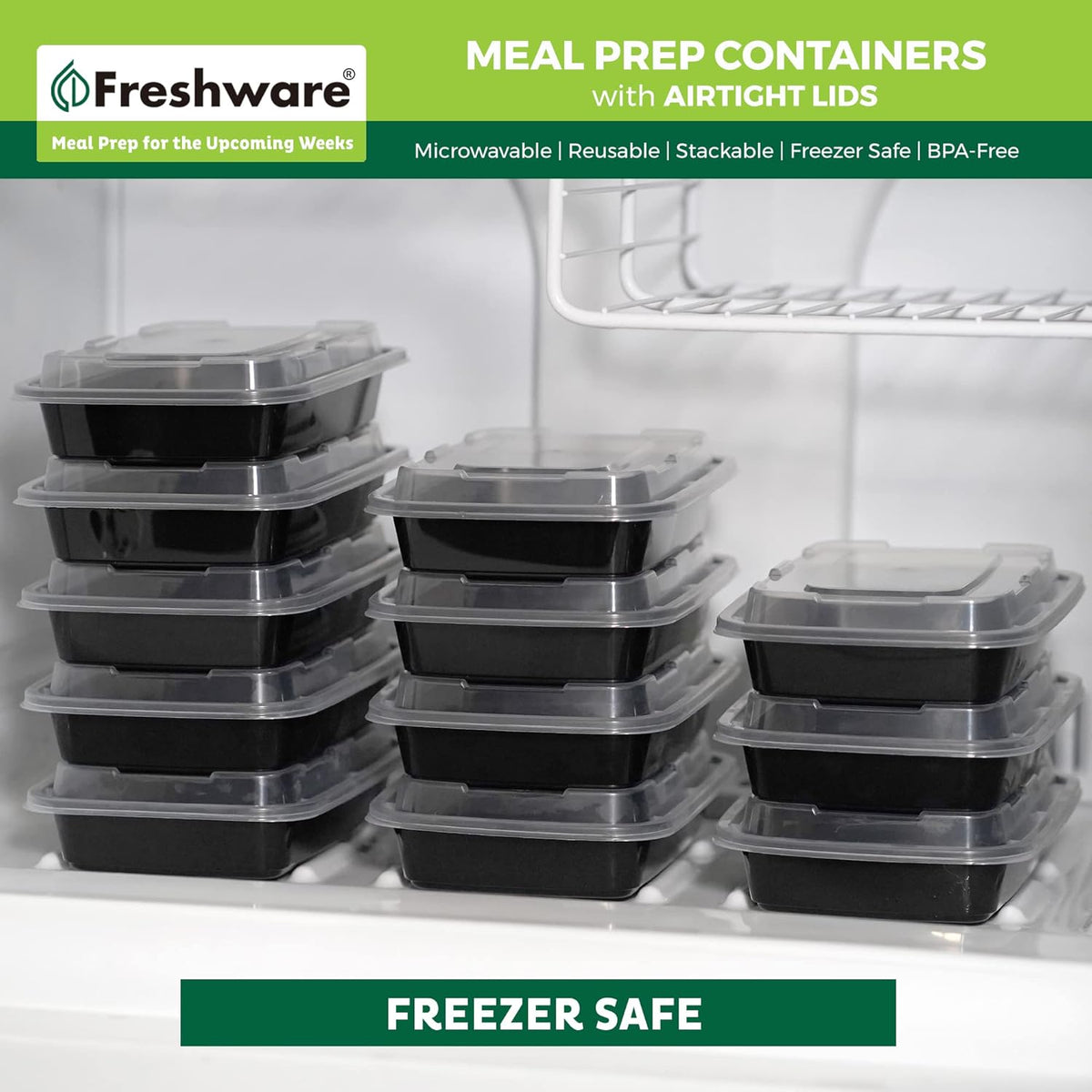 Freshware Meal Prep Containers 50 Pack 1 Compartment Food Storage Containers with Lids, Bento Box, BPA Free, Stackable