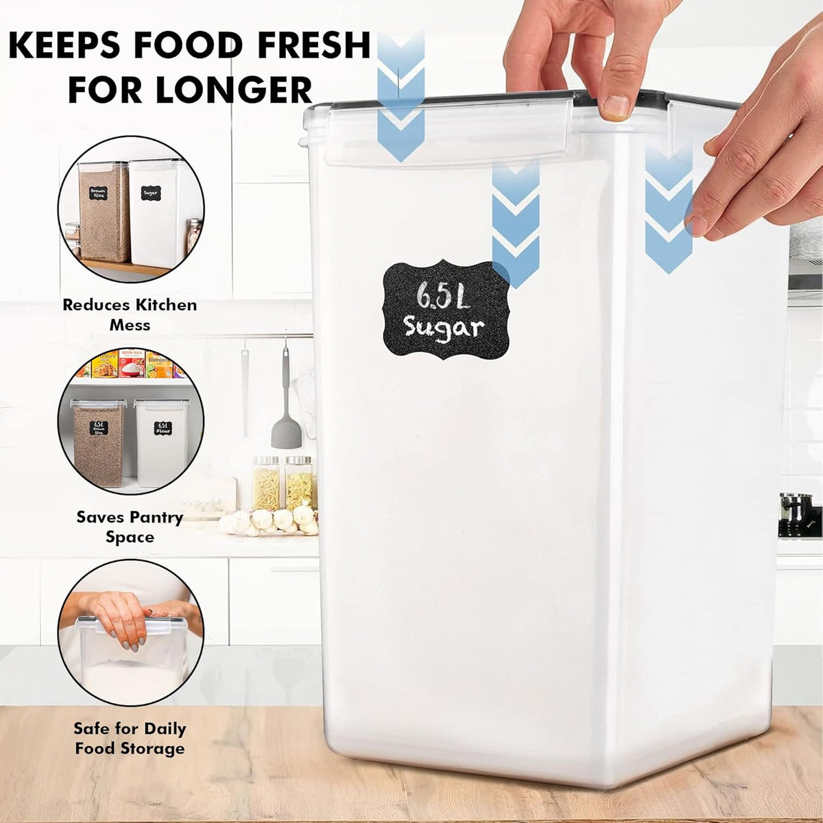 White Feather Supplies 2 PC 6.5L / 220 Oz Large Food Storage Containers with Lids Airtight
