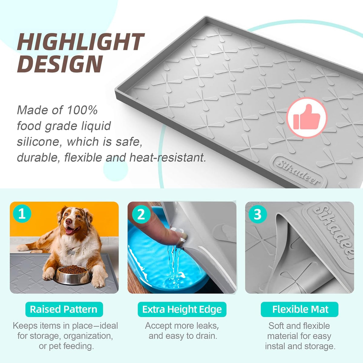 SIKADEER 34" x 22" Under Sink Mat Waterproof, Silicone Mat Kitchen Drawer Shelf and Cabinet Liner, Sink Protector for Kitchen Organizers and Storage, Boot Tray Pet Food Mats