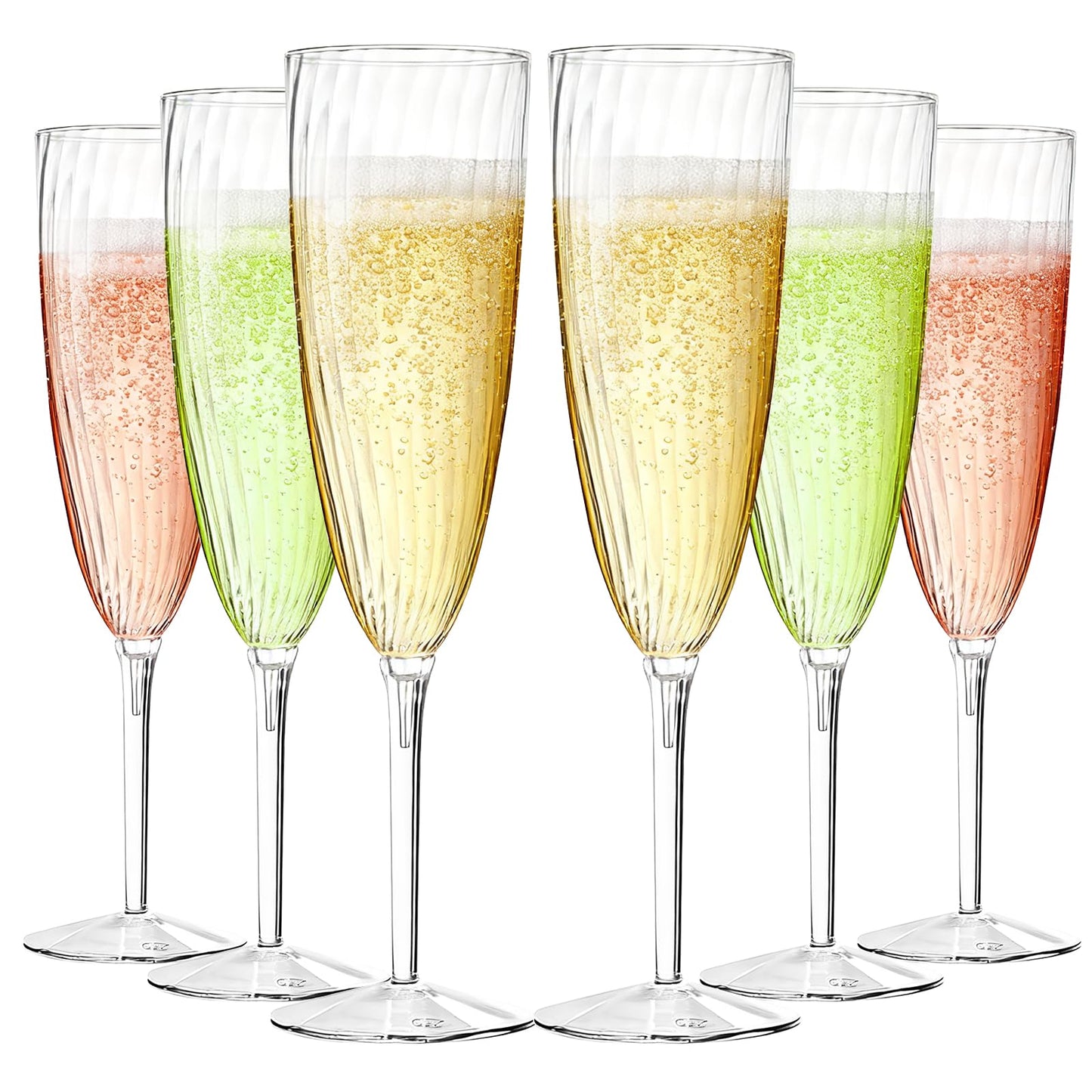 GuanQiao 16 Pack Clear Champagne Flutes, 6oz Disposable Wine Glasses with Long Stem, Reusable Plastic Cocktail Glasses for New Years Eve Party Birthday Wedding Celebration Toasting Drinking