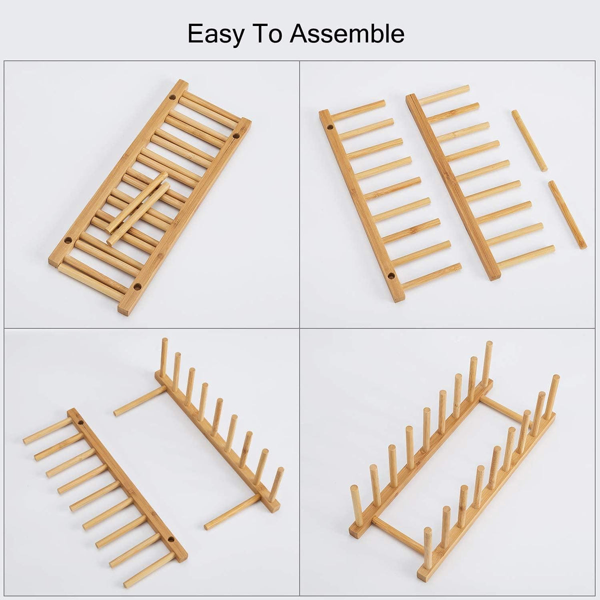 HBlife 2pcs Bamboo Dish Plate Bowl Cup Book Pot Lid Cutting Board Drying Rack Stand Drainer Storage Holder Organizer Kitchen Cabinet(Keep Dry)