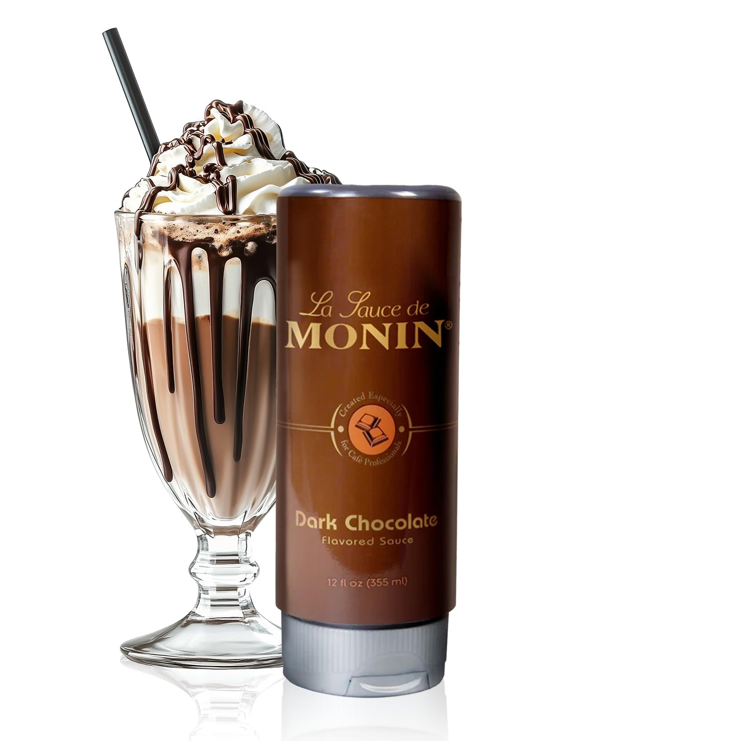 Monin - Gourmet Dark Chocolate Sauce, Velvety and Rich, Great for Desserts, Coffee, and Snacks, Gluten-Free, Non-GMO (12 Ounce)
