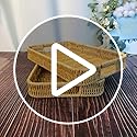 2 Pack Rectangle Rattan Serving Trays with Handles, Decorative Woven Wicker Organizer Baskets Storage Tray for Coffee Table, Bread, Fruit, Snacks