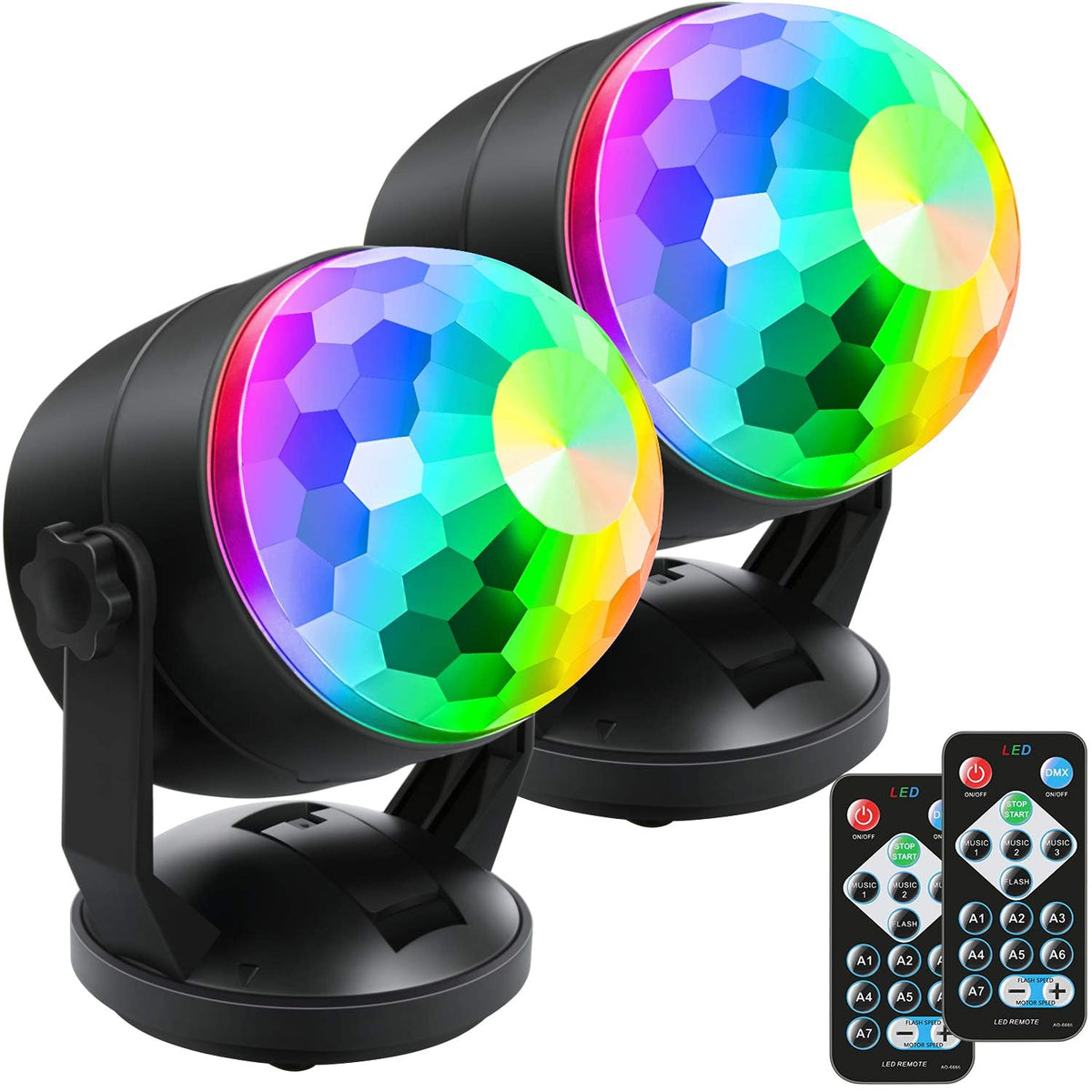 Luditek 2-Pack Portable Sound Activated Party Lights, Battery Powered/USB
