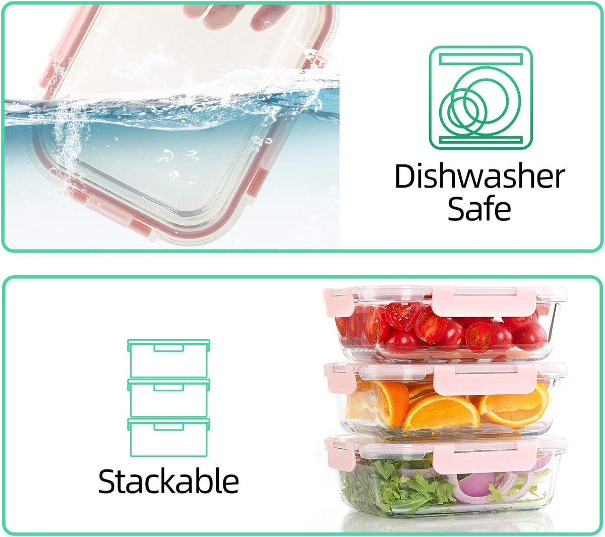 C Crest 10 Pack Glass Meal Prep Containers, Food Storage Containers with Lids Airtight, Glass Lunch Boxes, Microwave, Oven