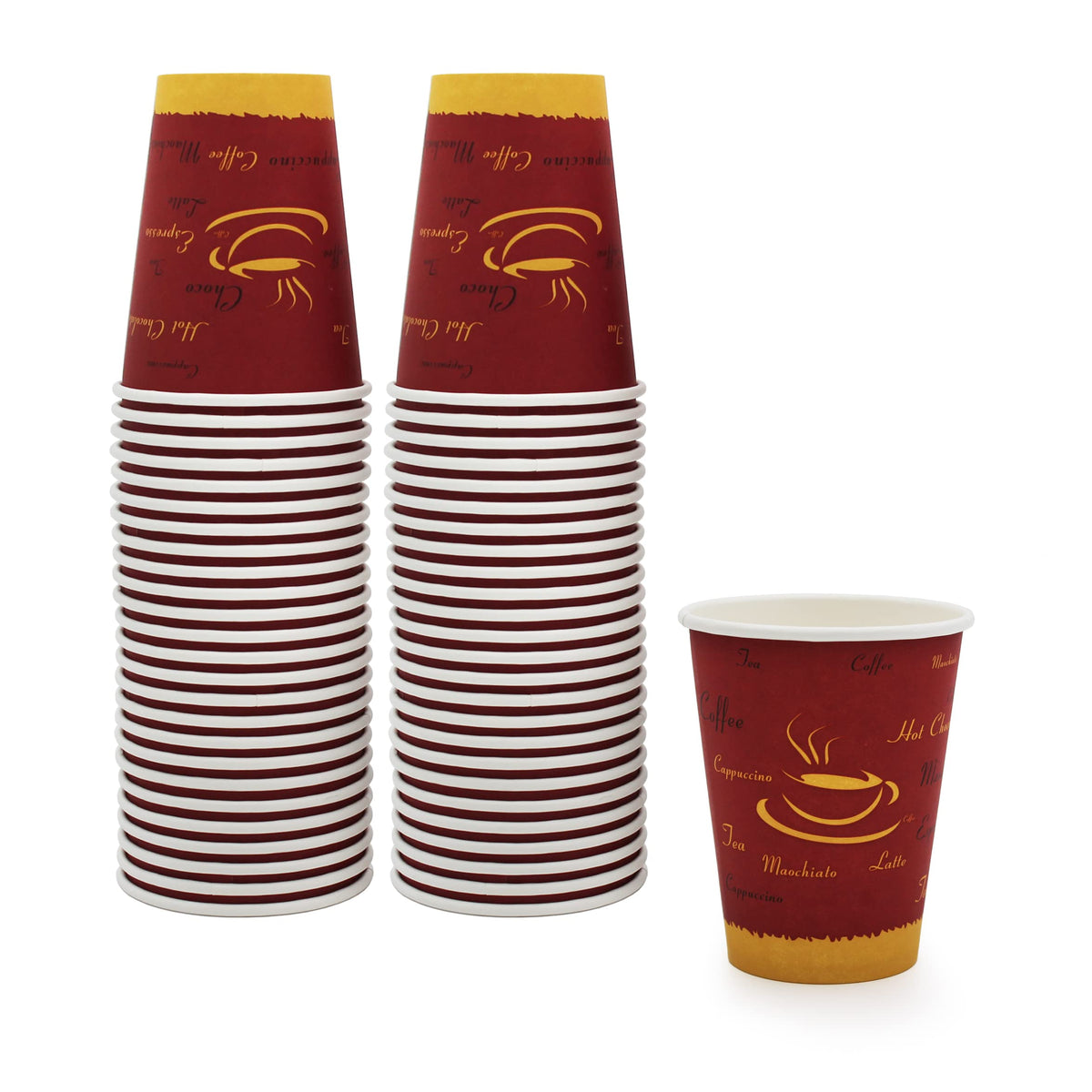 PAMI Disposable Coffee Cups, Single-Use Paper Cups, To-Go Hot Beverage Cups for Espresso Coffee Tea Hot Chocolate, Leak Resistant, Cafe & Home Use (50, 12oz)