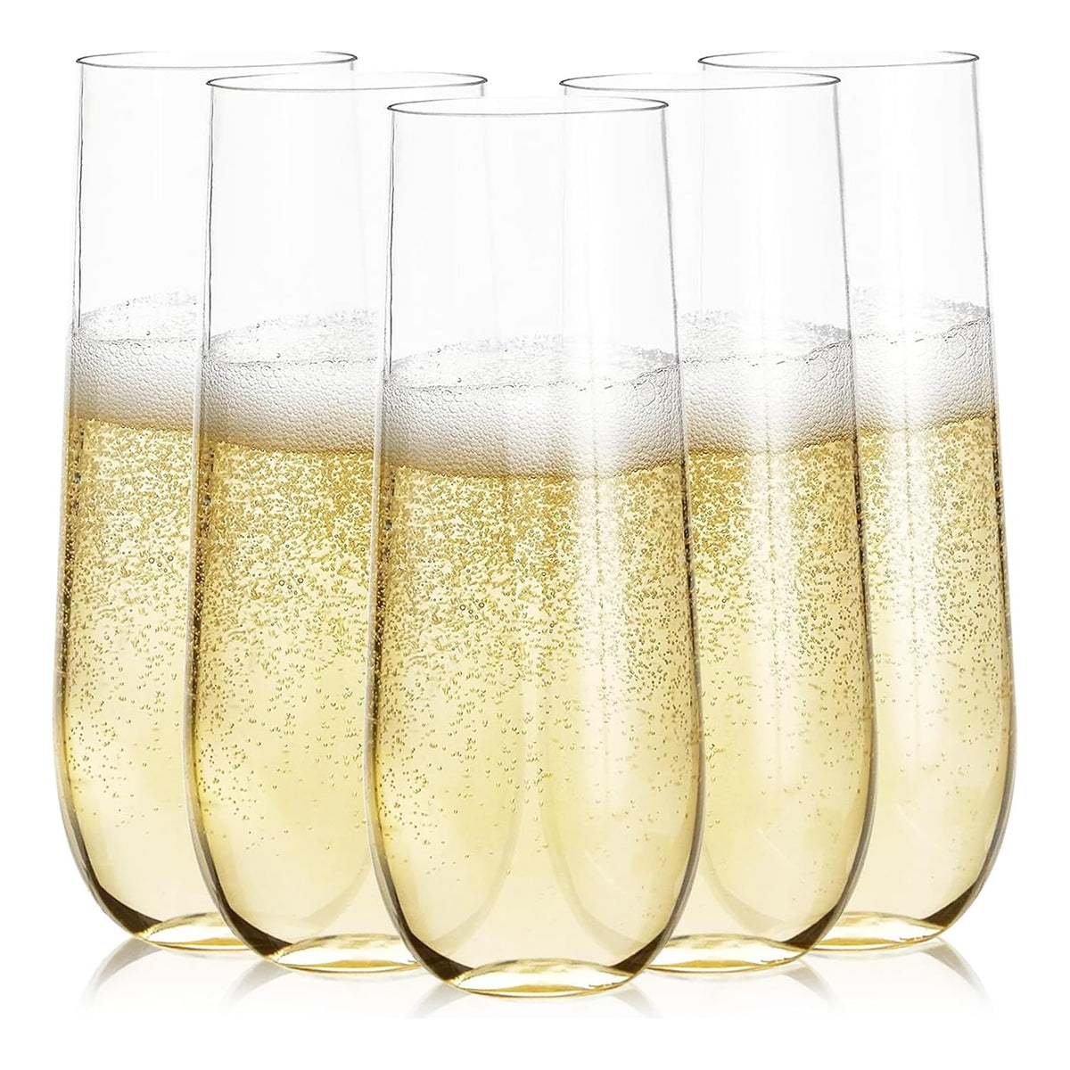 Prestee 24 Plastic Champagne Flutes - 9oz Heavy Duty Stemless Champagne Glasses for Parties - Disposable Clear Plastic Toasting Glasses, Mimosa Glass for New Year’s Eve Party Supplies