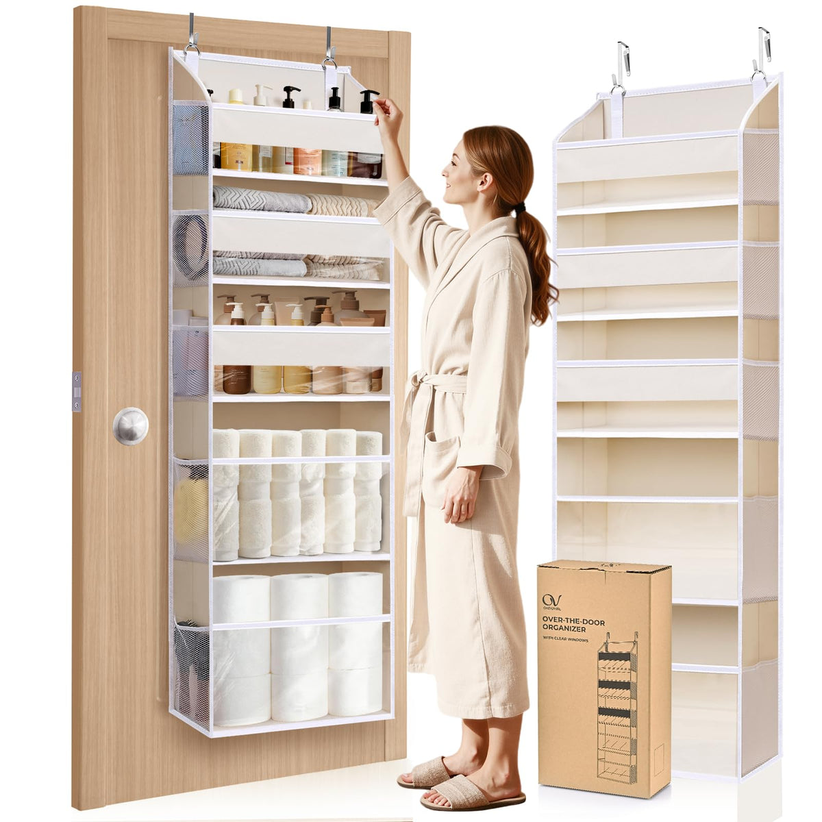 5 Tiers Over the Door Organizer with 10 Mesh Side Pockets, 44 lbs Weight Capacity Closet Hanging Storage Organizer with Large Clear Window Kids Toys