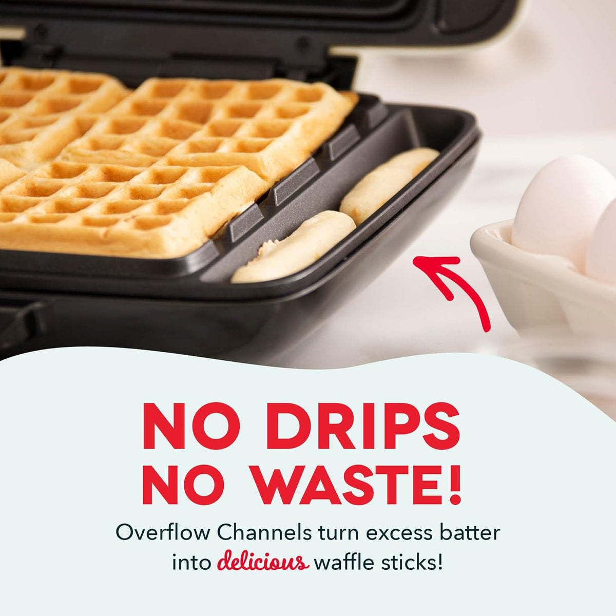 Dash No-Drip Waffle Maker - Quad Waffle Maker for Hassle-Free Breakfasts - Dual Nonstick Heating Plates & Quick Heat-Up System - Easy-Release Surface - Silver