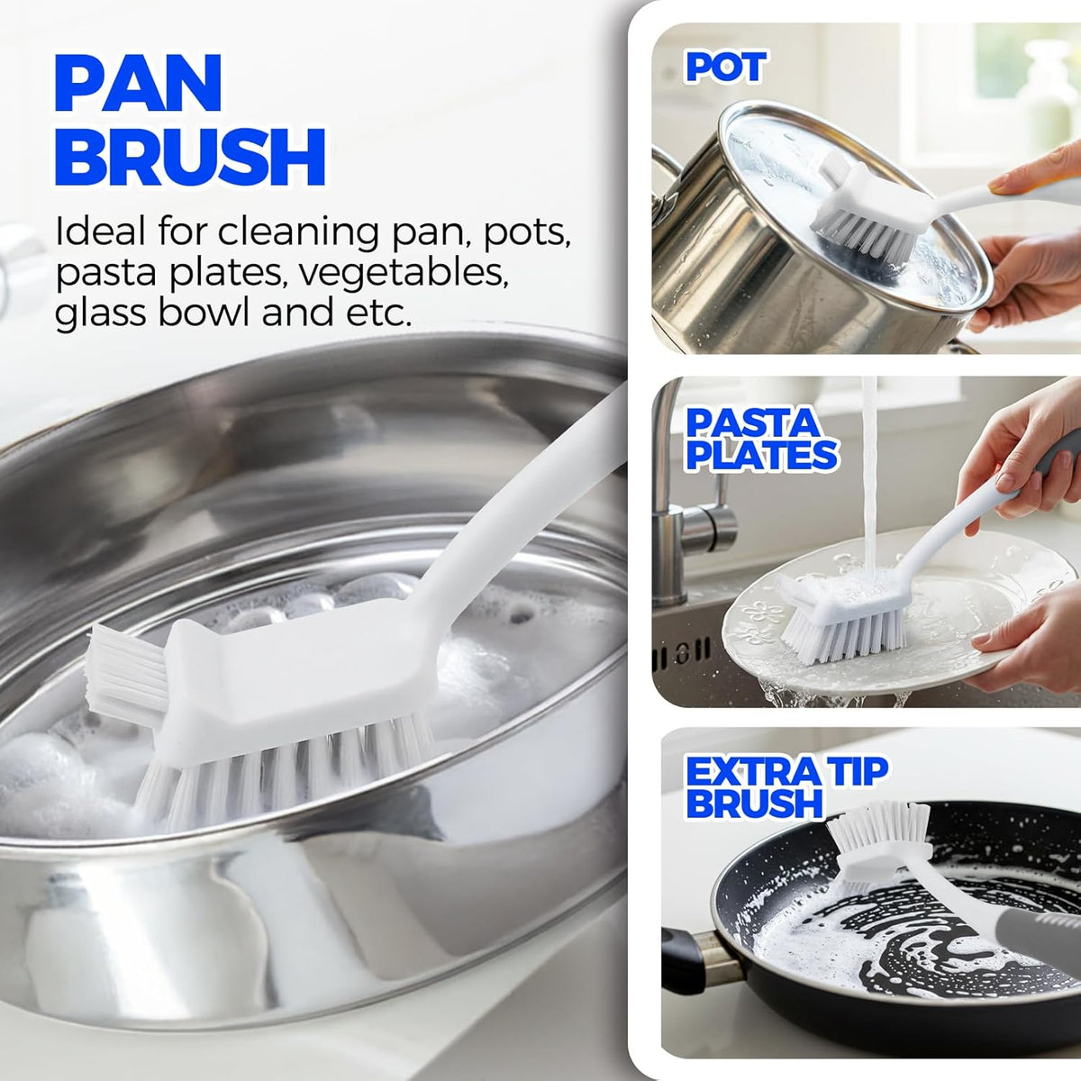 Holikme 6 Pack Dish Brush Set with Bottle Brush, Dish Scrub Brush, Pan Brush and 3 Straw Brushes, Deep Cleaning Handle Brush with Scraper Tip
