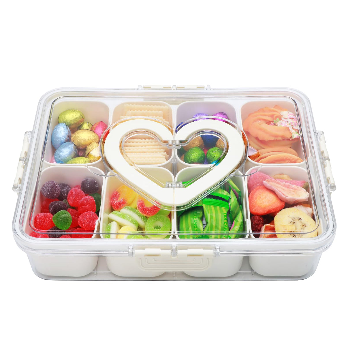 XING-RUIYANG Divided Serving Tray with Lid and Handle,Snackle Box Containers with 8 Compartment,Portable Snack Serving Platters Reusable Storae Organizer for Fruits,Nuts,Candy,Party,Picnic,Veggies