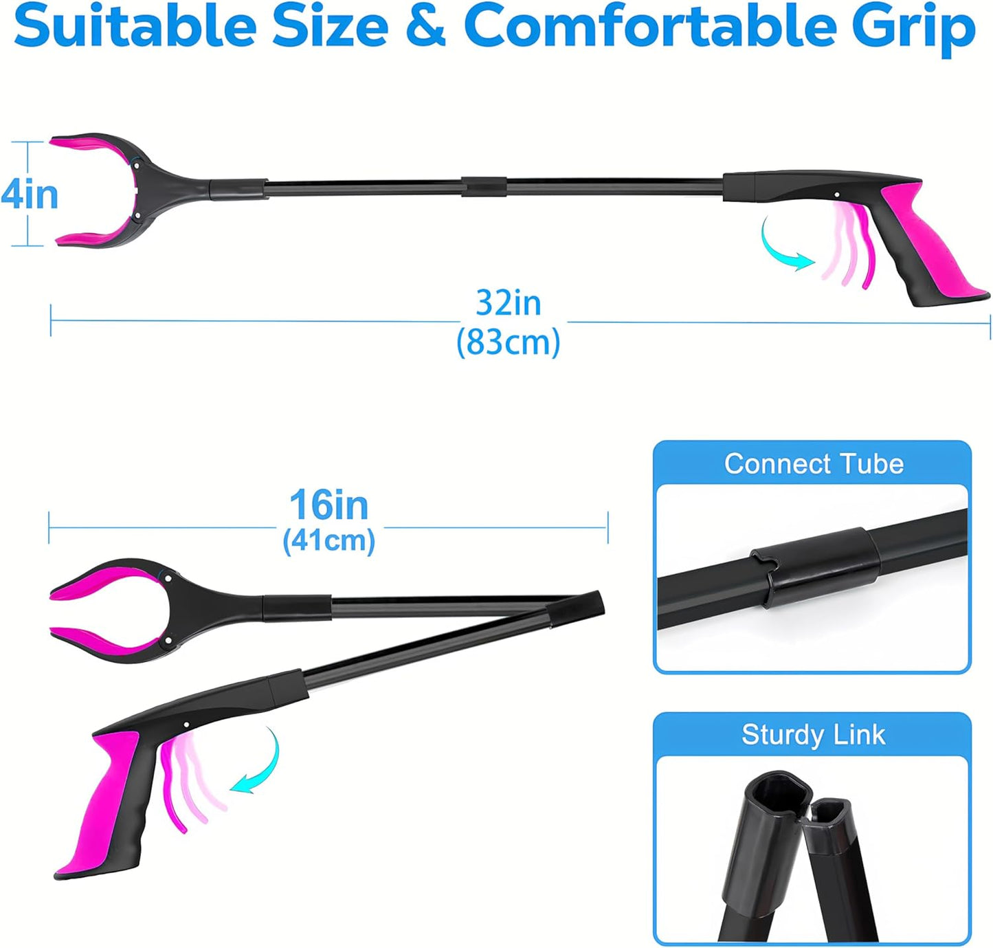 Grabber Reacher Tool - 32” Extra Long Foldable Gripper and Reaching Tool - Heavy Duty Pick Up Stick Grabbers for Seniors, Trash, Surgery Recovery Must Haves Gifts (Black Purple)