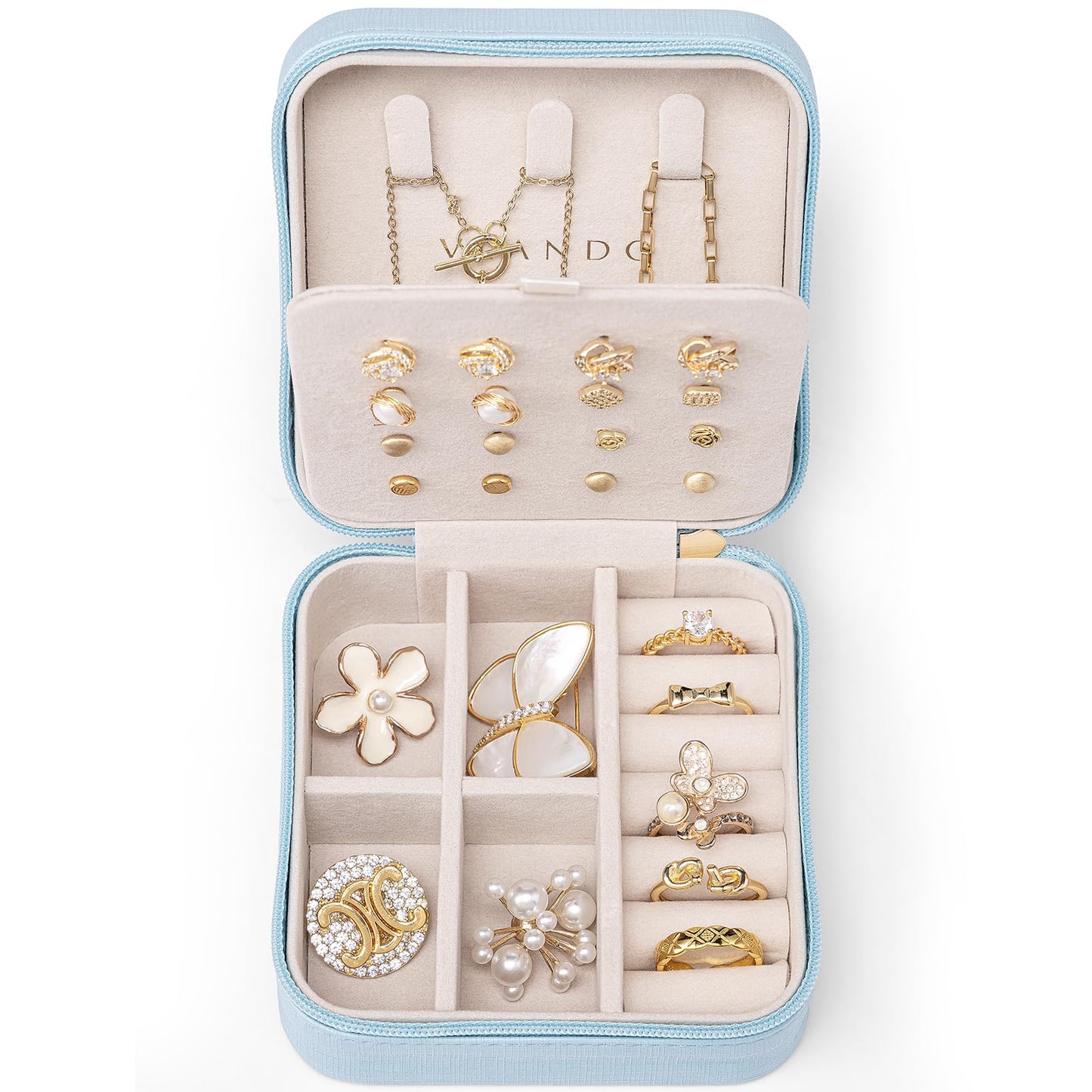 VLANDO Travel Jewelry Case, Bridesmaid Gift for Women - Small Travel Jewelry Box for Girls Women - Blue