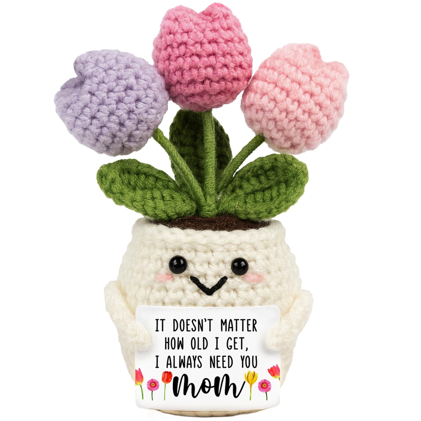 Gifts for Mom from Daughter Son - Cute Mothers Day, Birthday Gifts for Moms, Mother, Mama - 5.51'' x 4.13'' Mother's Day Knitted Positive Tulip Flowers Mom Crochet Doll