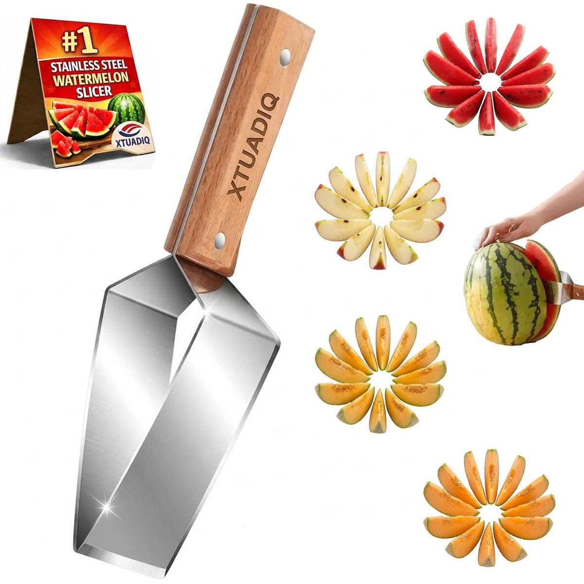 Stainless Steel Watermelon Slicer, 2026 New Triangle Watermelon Cutter, Stainless Steel with Wooden Handle for A Wide Variety Watermelon, Cantaloupe, Honeydew, Apples, and More (1pcs)
