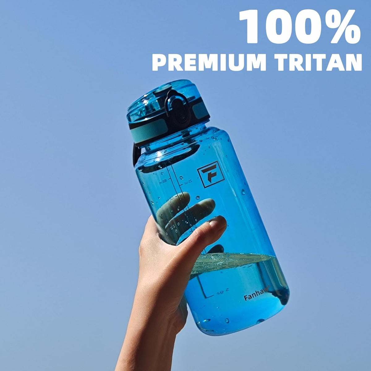 Fanhaw 32 Oz Clear Tritan Water Bottle, BPA-Free & Leak-Proof, Wide Mouth with Anti-dust Chug Lid, Reusable Plastic Bottle for Gym, Travel, School & Office (Clear&White)