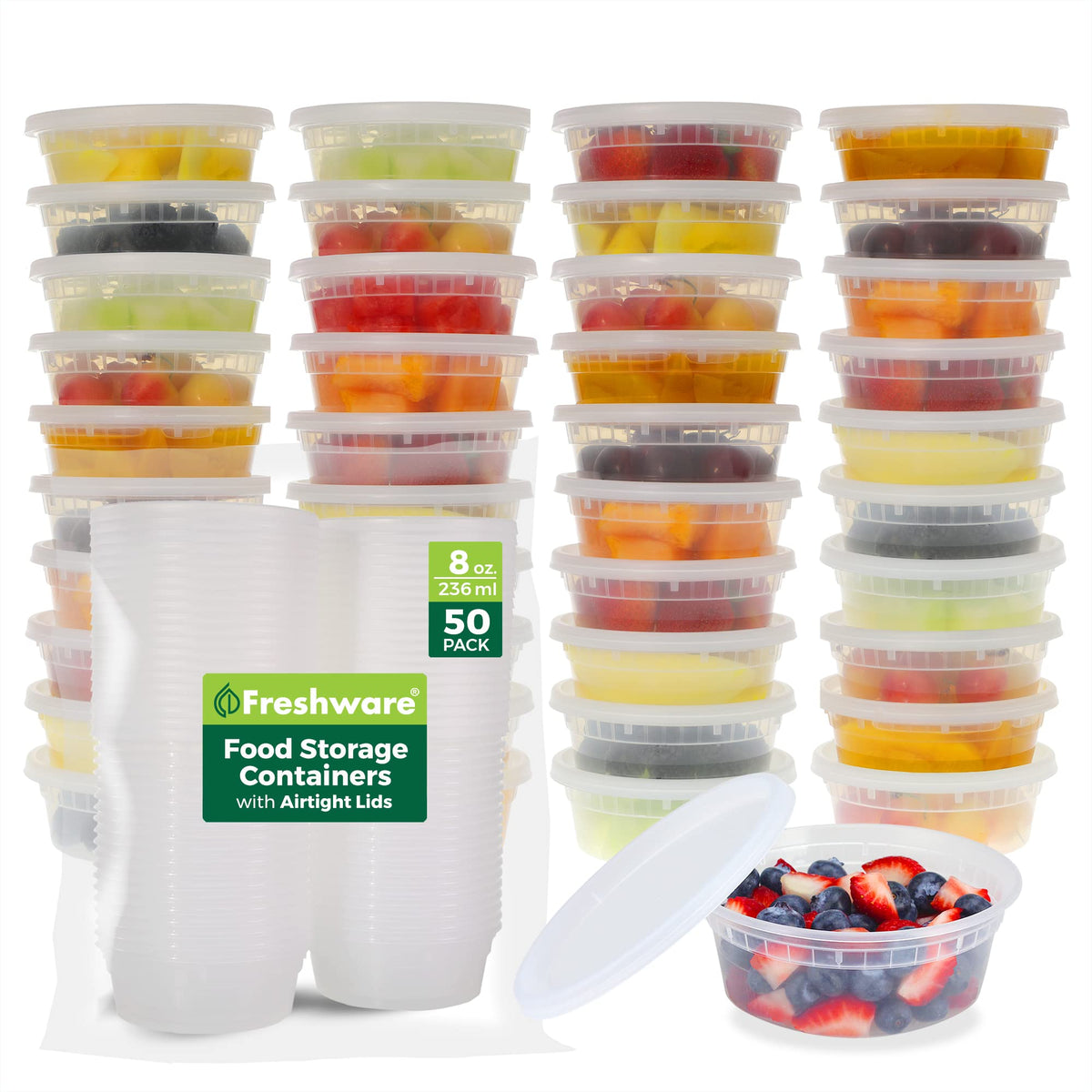 Freshware Food Storage Containers 50 Set 8 oz Plastic Deli Containers with Lids, Slime, Soup