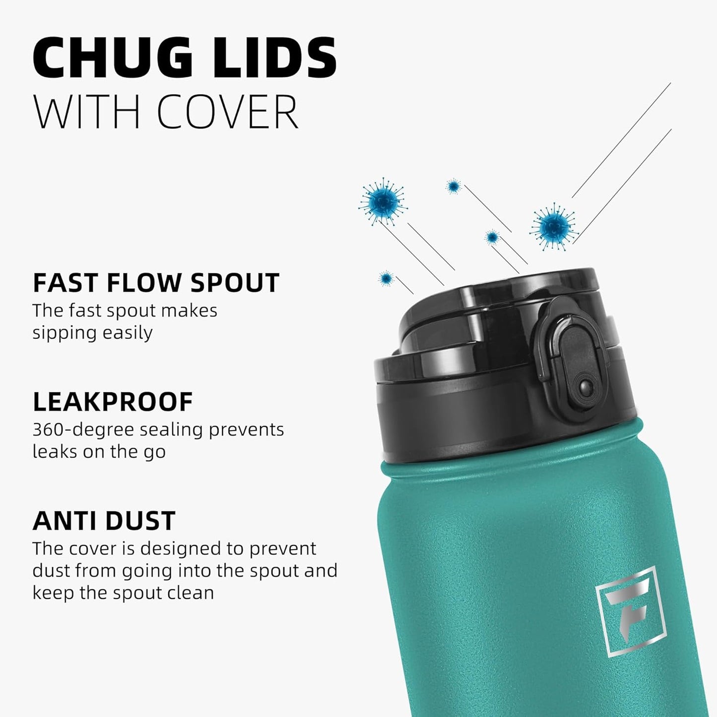 Fanhaw 20 oz Insulated Stainless Steel Water Bottle with Anti-Dust Chug Lid, Leakproof Vacuum Metal Bottle for Kids, Women & Men (Green Blue)