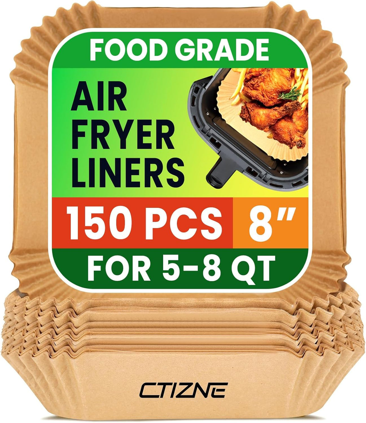 Air Fryer Liners Disposable, 150Pcs 8" Square Food Grade Material Unbleached Parchment Paper Liners Non-Stick & Waterproof Oilproof
