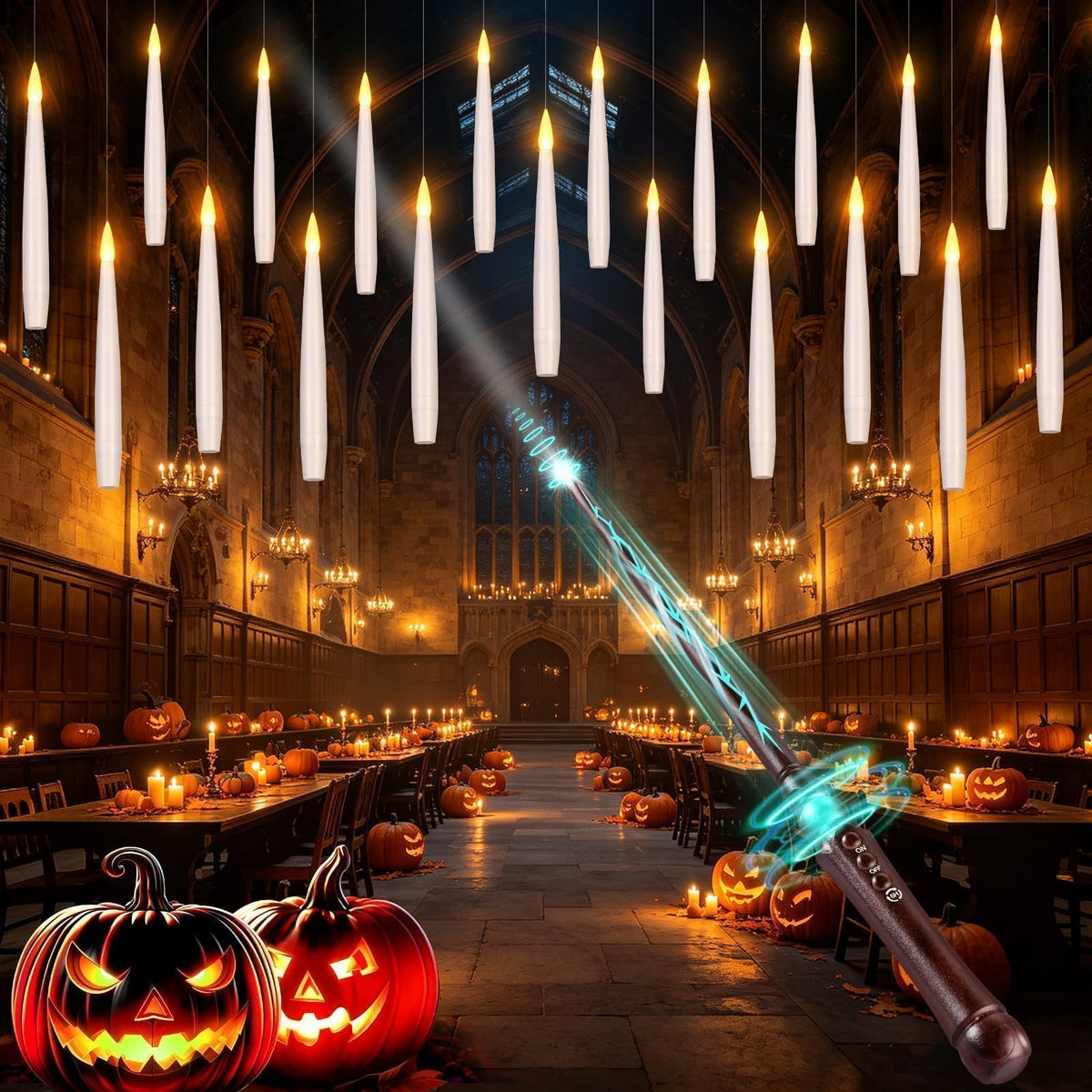 OCATO Upgraded 20Pcs Floating Candles with Wand for Halloween Decorations