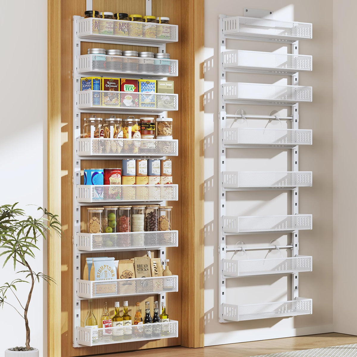 Pantry Door Organizers and Storage, 8-Tier Large Metal Heavy-Duty Frame Over the Door Spice Rack, 2 in 1 Wall-Mounted or Hanging shelf for Kitchen