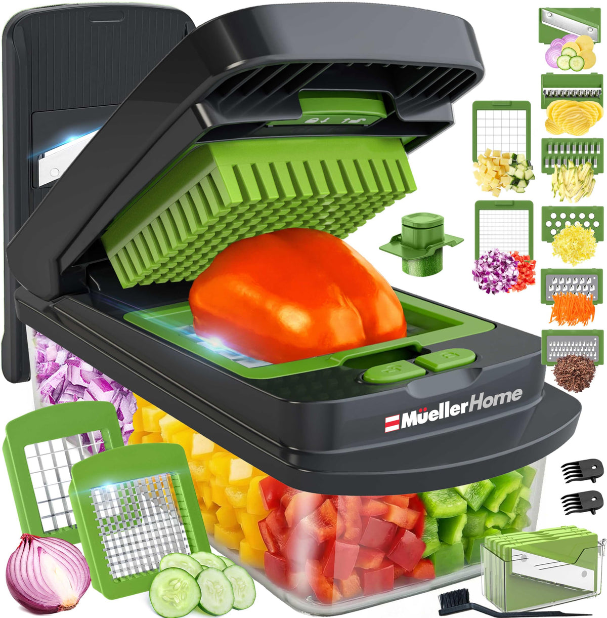 MUELLER HOME Pro-Series 10-in-1 Vegetable Chopper with Container, 8 Blade
