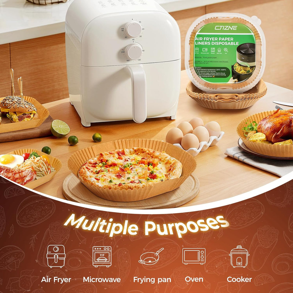 Air Fryer Liners Disposable, 150Pcs 8" Square Food Grade Material Unbleached Parchment Paper Liners Non-Stick & Waterproof Oilproof