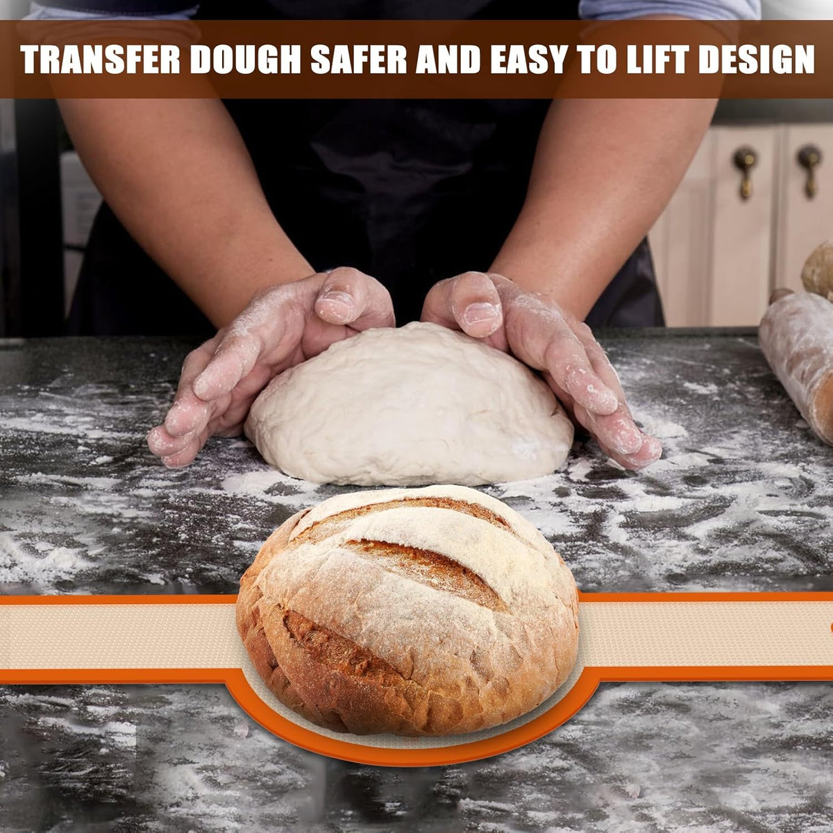 Silicone Bread Sling for Dutch Oven, Non-Stick & Easy to Clean Baking Mat Set, 2 Pcs Reusable Bread Sling for Sourdough Tools & Accessories
