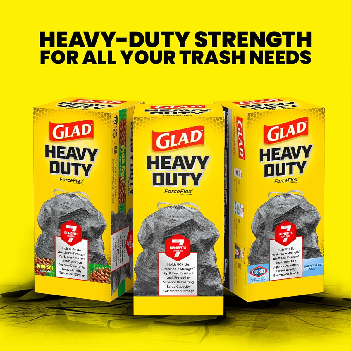 Glad Large 30 Gallon Trash Bags, Unscented Heavy Duty Garbage Bags, Forceflex with Drawstring, 50 Count (Packaging May Vary)