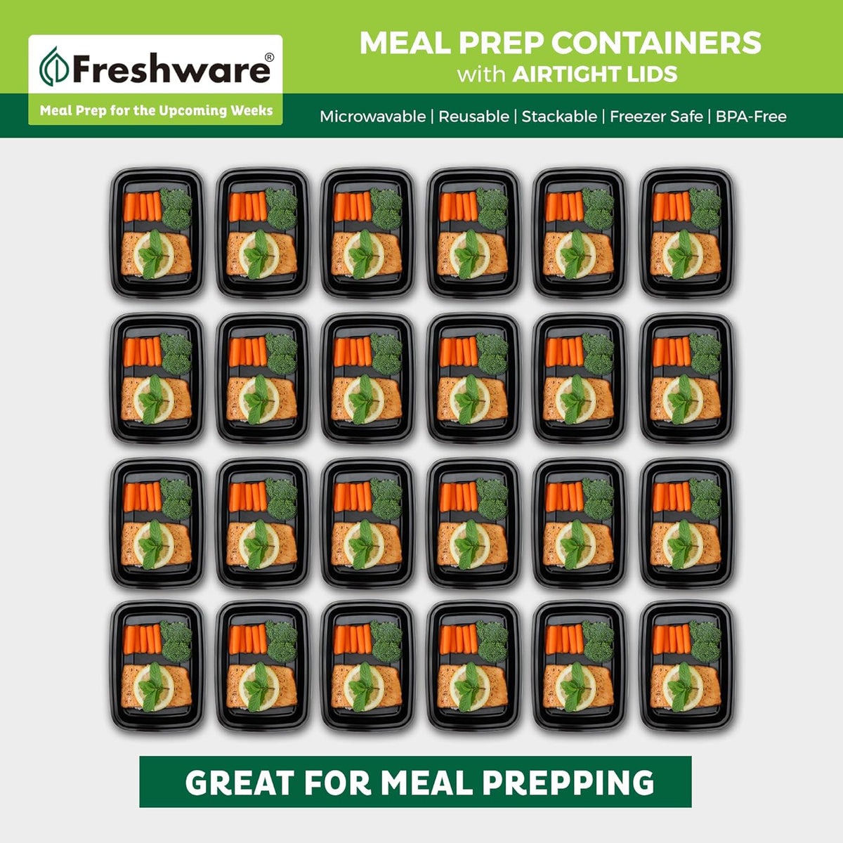 Freshware Meal Prep Containers 50 Pack 1 Compartment Food Storage Containers with Lids, Bento Box, BPA Free, Stackable