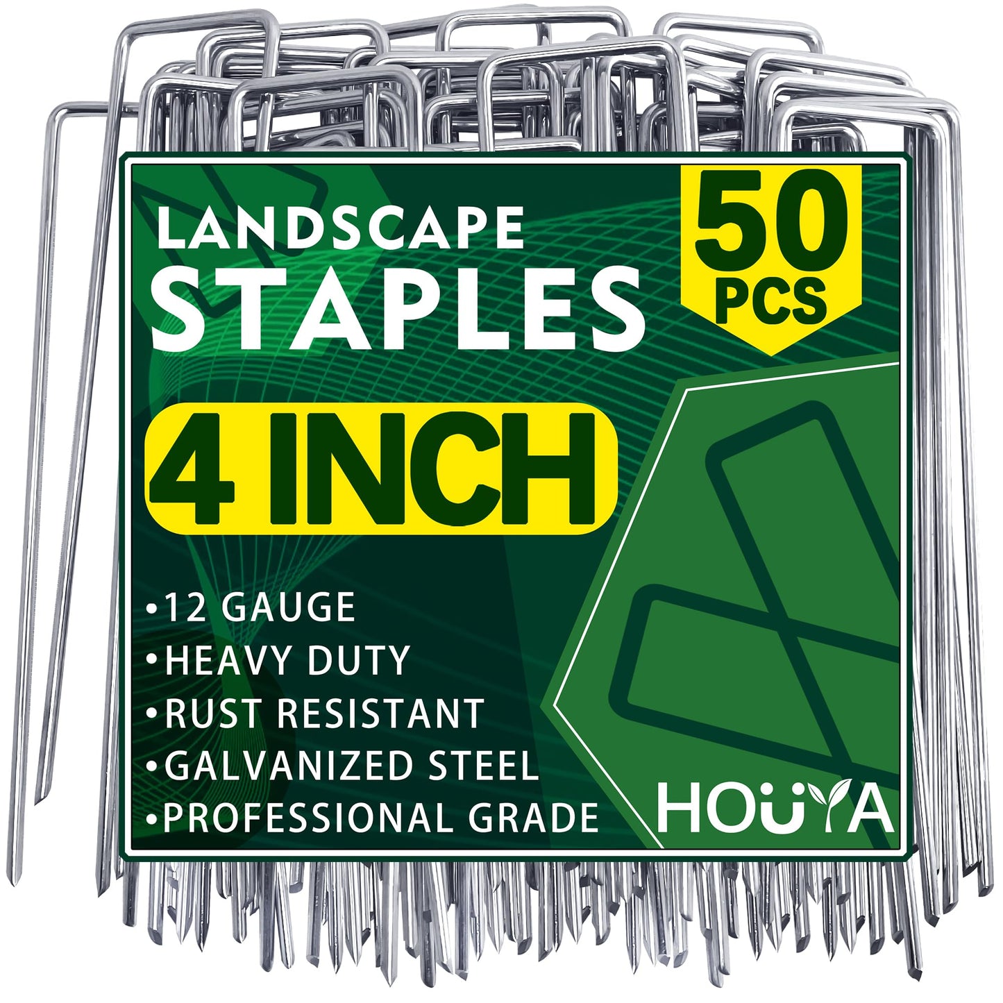 50 Pack Landscape Staples 4 Inch 12 Gauge Garden Stakes Galvanized Garden Staples Pins Anti-Rust Ground Stakes for Weed Barrier, Irrigation Tubing, Yard Lawn, Landscape Fabric