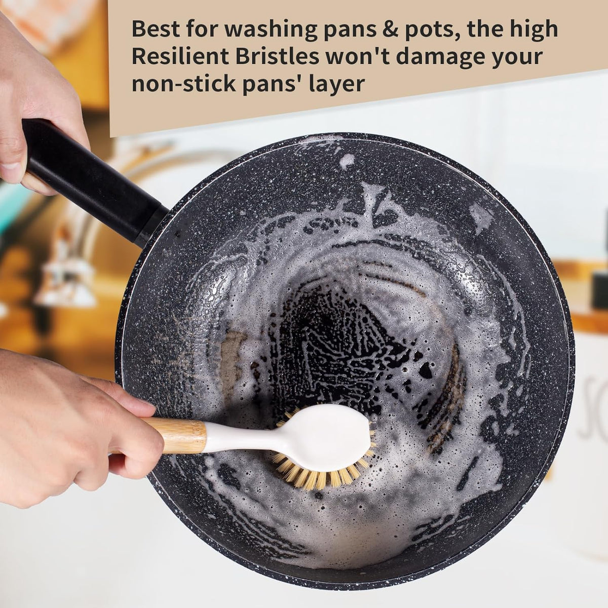 Kitchen Dish & Cast Iron Brush with Scraper, 2 Pack Skillet Scrub Cleaner with Handle, Kitchen Cleaning Scrubber for Dishes, Pots, Cast Iron Skillet