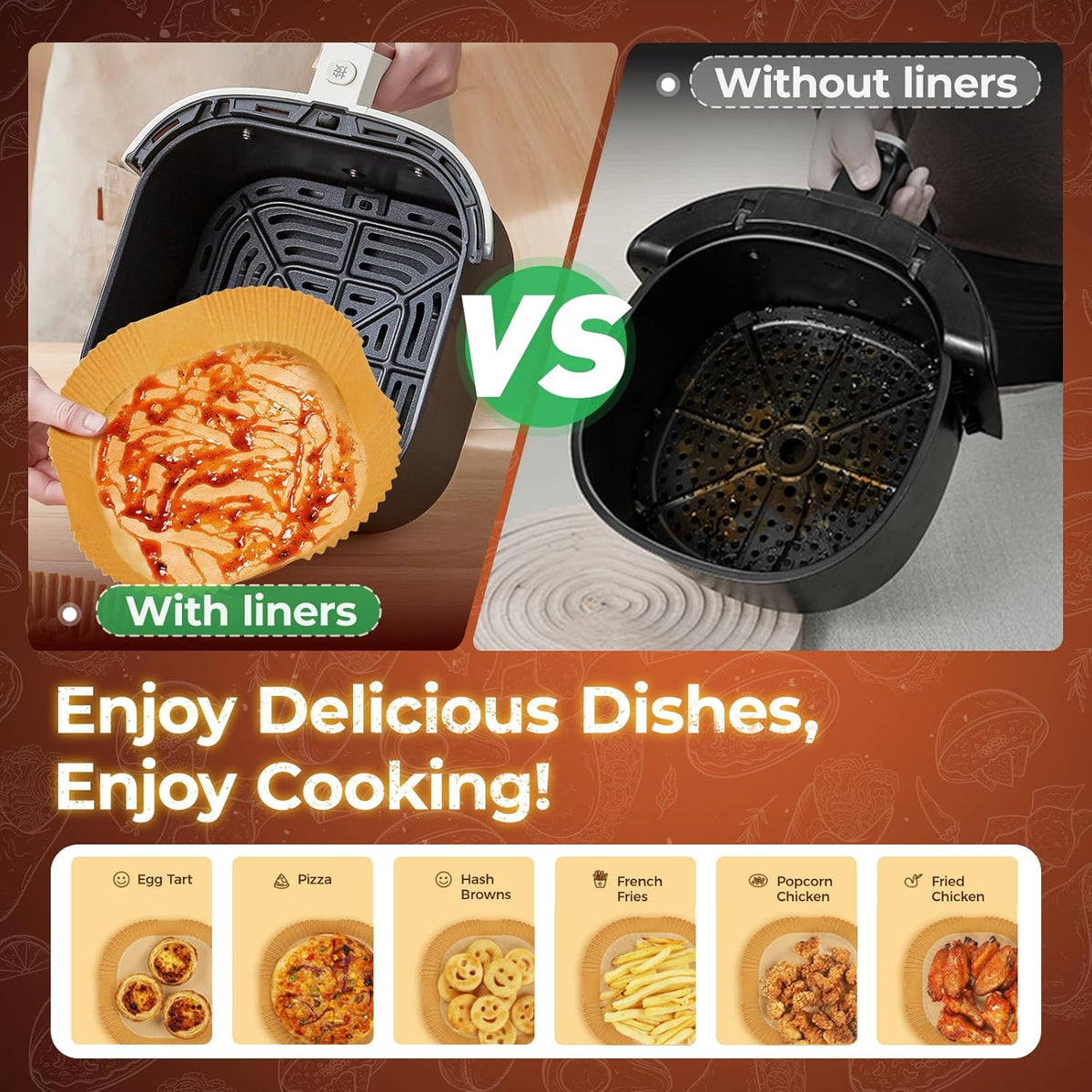 Air Fryer Liners Disposable, 150Pcs 8" Square Food Grade Material Unbleached Parchment Paper Liners Non-Stick & Waterproof Oilproof