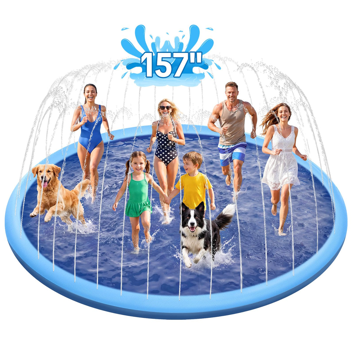 Raxurt Splash Pad for Kids and Dogs, 157'' Super Large Anti-Slip Splash Sprinkler Pad for Baby Toddler, Thicken Splash Pad Dog Pool Summer Outdoor Water Toys