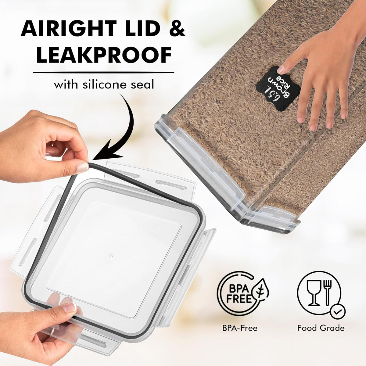 White Feather Supplies 2 PC 6.5L / 220 Oz Large Food Storage Containers with Lids Airtight