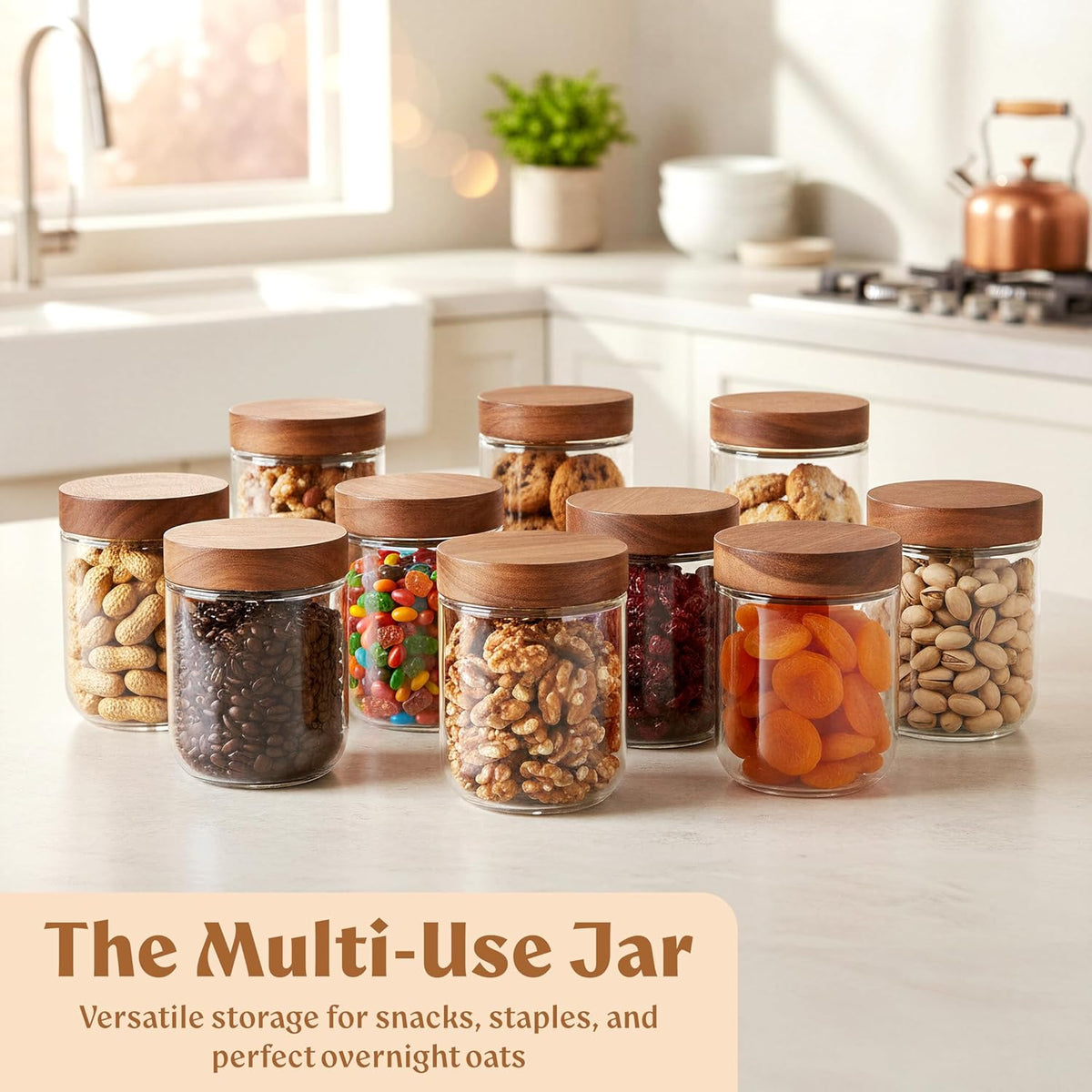 Overnight Oats Containers with Lids Acacia (4 x 16oz) Glass Jars for Oatmeal, Meal Prep, Food Storage| Leak-Proof Mason Jars for Oats, Cereal
