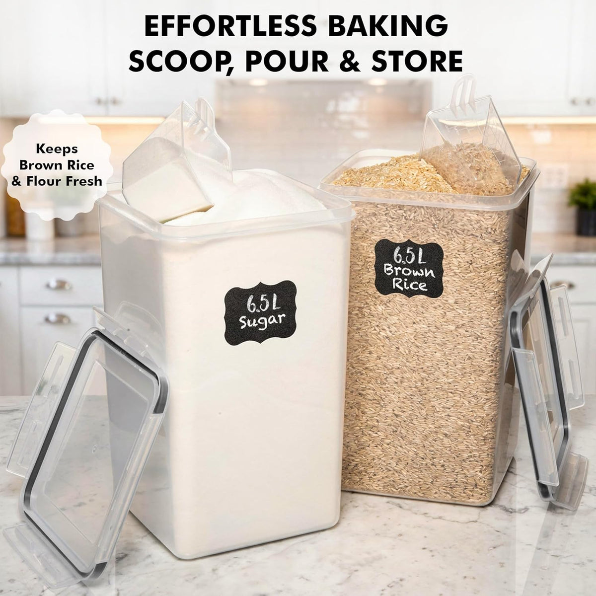 White Feather Supplies 2 PC 6.5L / 220 Oz Large Food Storage Containers with Lids Airtight
