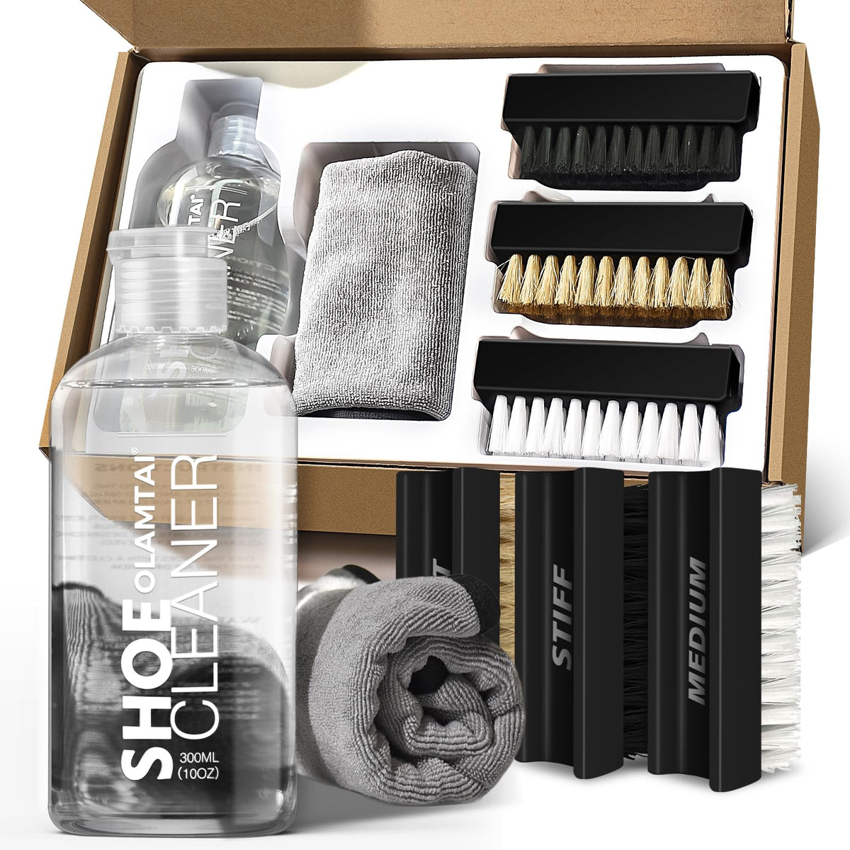Shoe Cleaner Kit for Sneaker, Cleaning Kit, Sneaker 10Oz with 3 Brush & Microfiber Towel Included, Shoe, Suede, Boot, Canvas, PU, Fabric, etc,Clear,(Madala-SC-210201)