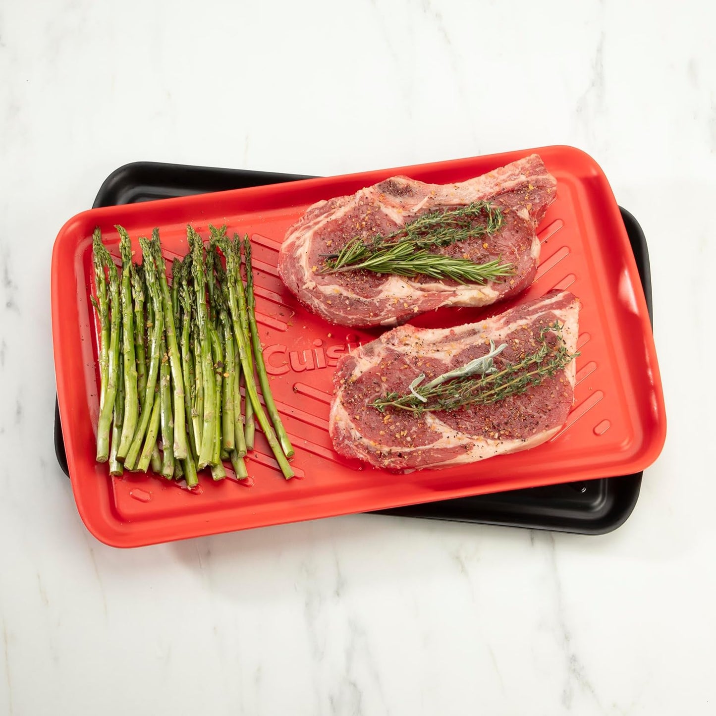 Cuisinart Grilling Prep & Serve Trays, 17x10.5 inch BBQ Tray Safe for Food Handling, 2 Dishwasher Safe Nesting Trays Black & Red, Perfect Grilling Accessories for Cooked & Raw Meat, Fits 6 Burgers