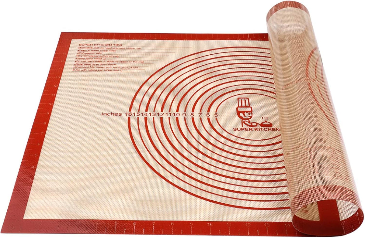 Non-slip Silicone Pastry Mat Extra Large with Measurements 28''By 20'' for Silicone Baking Mat, Counter, Dough Rolling, Oven Liner,Fondant/Pie Crust By Folksy Super Kitchen Red