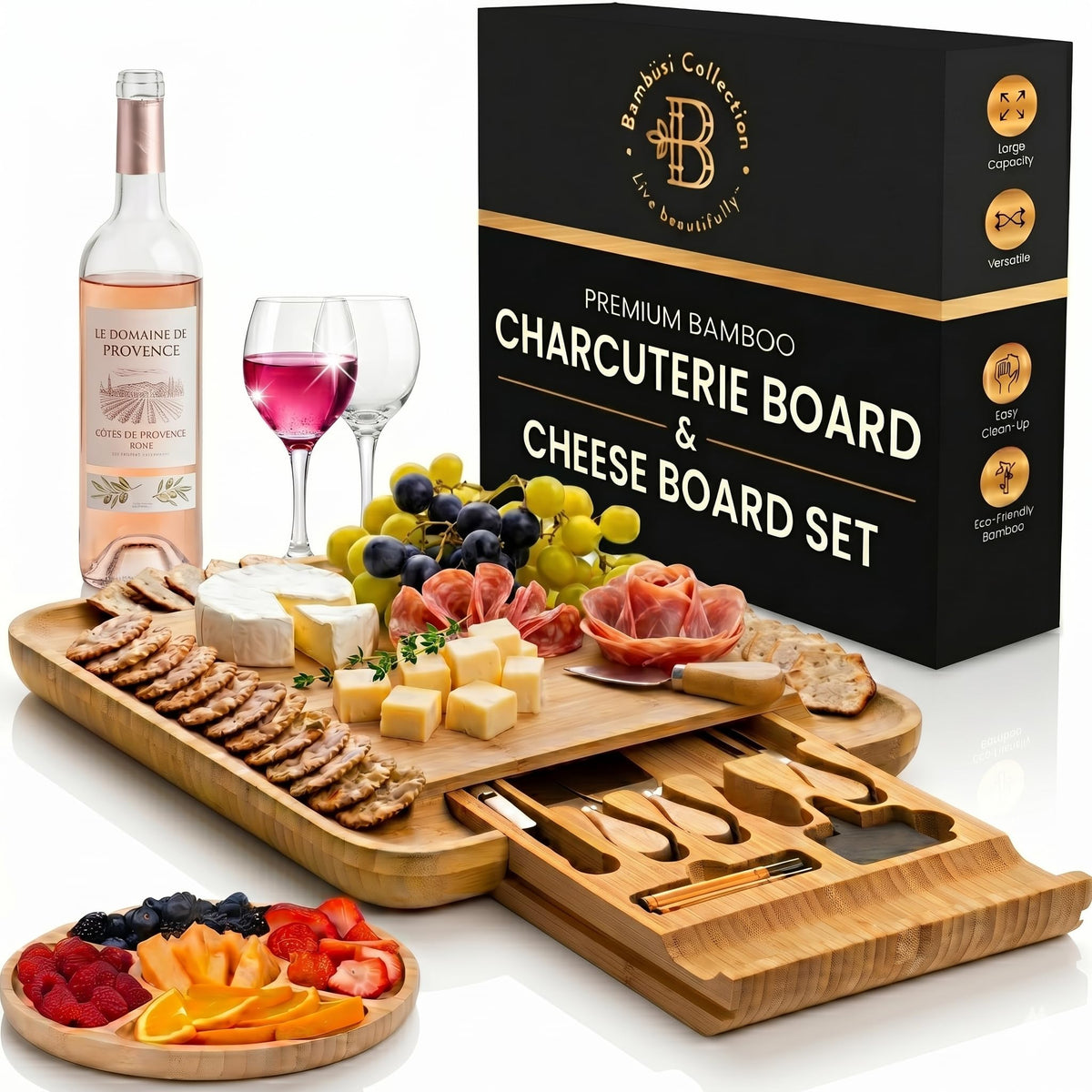 Charcuterie Boards Gift Set - Bamboo Cheese Board Set with Serving Knives, Meat Cheese Platter for Hosting Party Entertaining - Gifts for Women, Mom Dad, Wedding, Birthday, House Warming Gift New Home