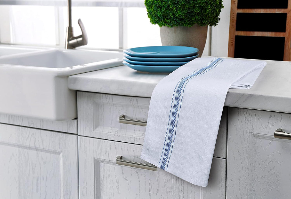 Towels Blue Dish Towels 12 Pack - 15 x 25 Inches 100% Ring Spun Cotton Highly Absorbent & Reusable Cleaning Bar, Tea, Kitchen and Dishcloths Set