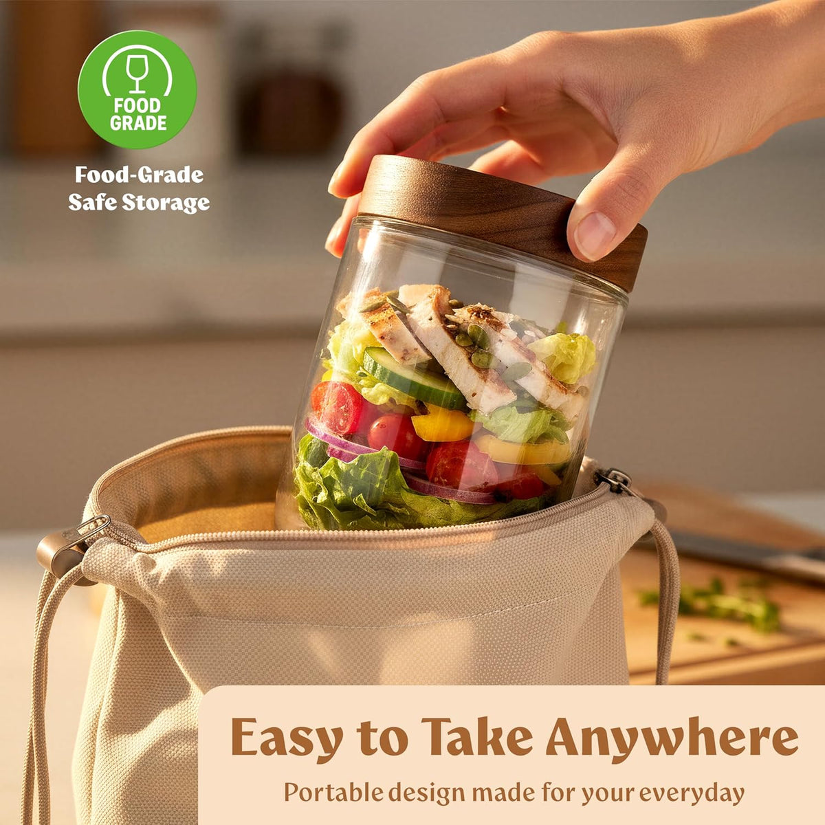 Overnight Oats Containers with Lids Acacia (4 x 16oz) Glass Jars for Oatmeal, Meal Prep, Food Storage| Leak-Proof Mason Jars for Oats, Cereal