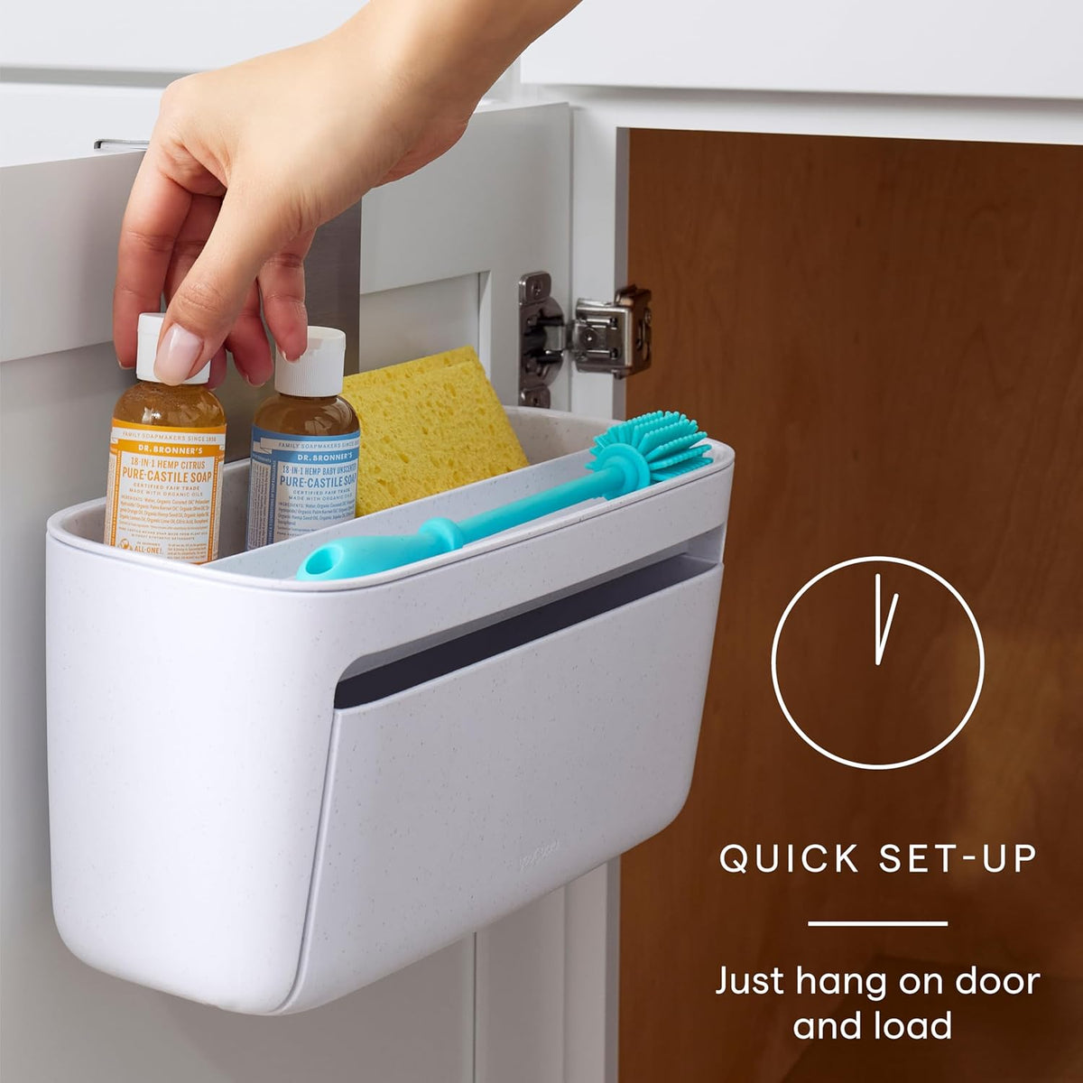 YouCopia DoorStash™ Dishwasher Pod Holder with Lid, Hanging Storage Container for Detergent, Speckled White