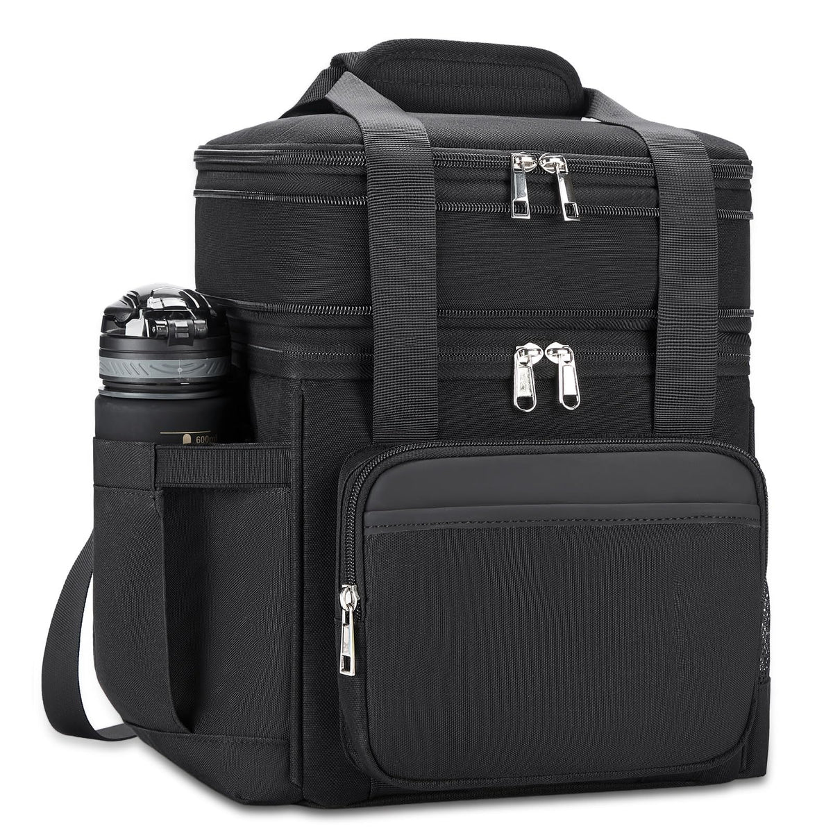 holuxer Insulated Lunch Bag & Lunch Box for Men - Double Deck Reusable Lunch Bag for Women Tote Cooler Bag Leakproof Soft Expandable - Large Lunchbox for Work/Adult/Picnic/Outdoor (Black,15L)