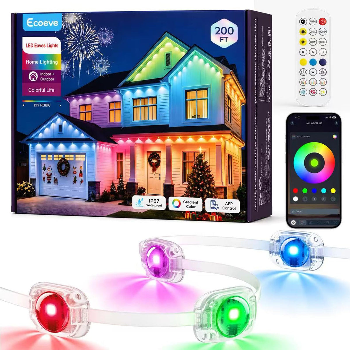 Permanent Outdoor Lights for House, 200ft RGB+IC Christmas LED Light