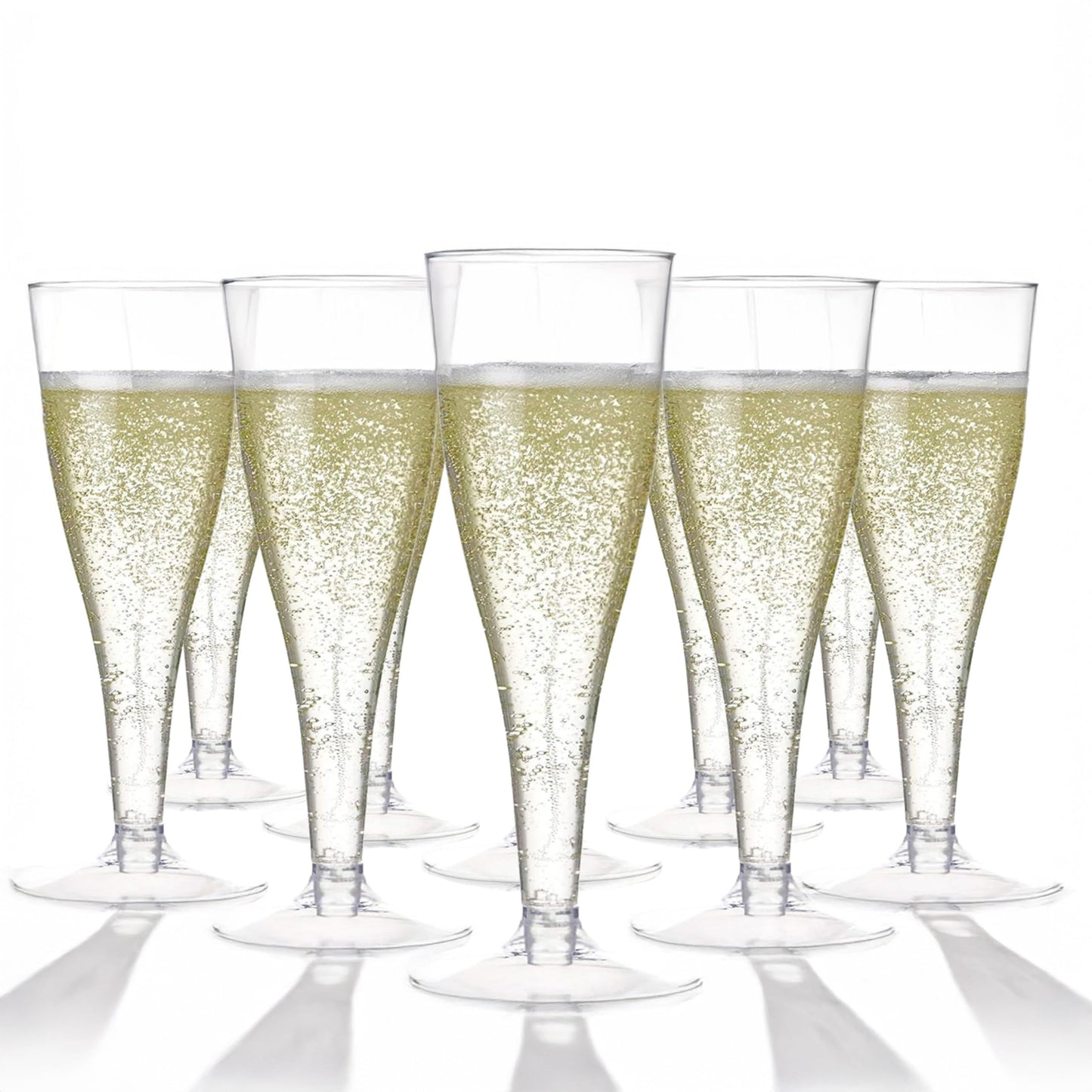 Prestee 100 Pack Clear Plastic Champagne Flutes - 4.5 oz Durable Disposable Champagne Glasses for Parties, Weddings, Toasting and Large Celebrations - Elegant Wine Glasses Stemware for Easy Cleanup
