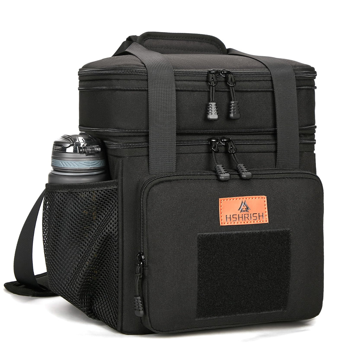 HSHRISH Expandable Large Tactical Lunch Box for Adults, Durable Insulated Lunch Bag with Shoulder Strap, Soft Cooler Bag for Men Work Outdoor Picnic Trips, 20 Can/16 L, Black